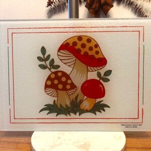 Merry Mushroom Kitchen Glass Cutting Board 8x11 Sears Roebuck 1977 Made in Japan